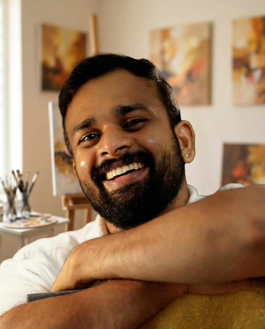 Artist Pratheesh in his studio